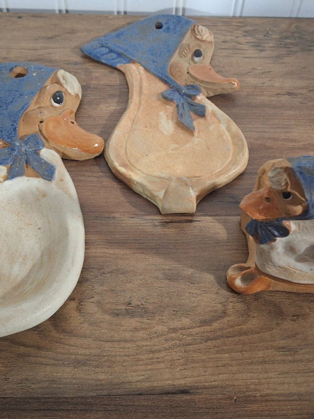 Rare Vintage Set Handmade Pottery Duck Kitchen Pieces Country Hook Spoon Rest